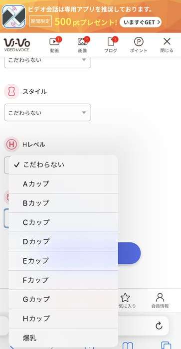 VI-VOの女性検索画面